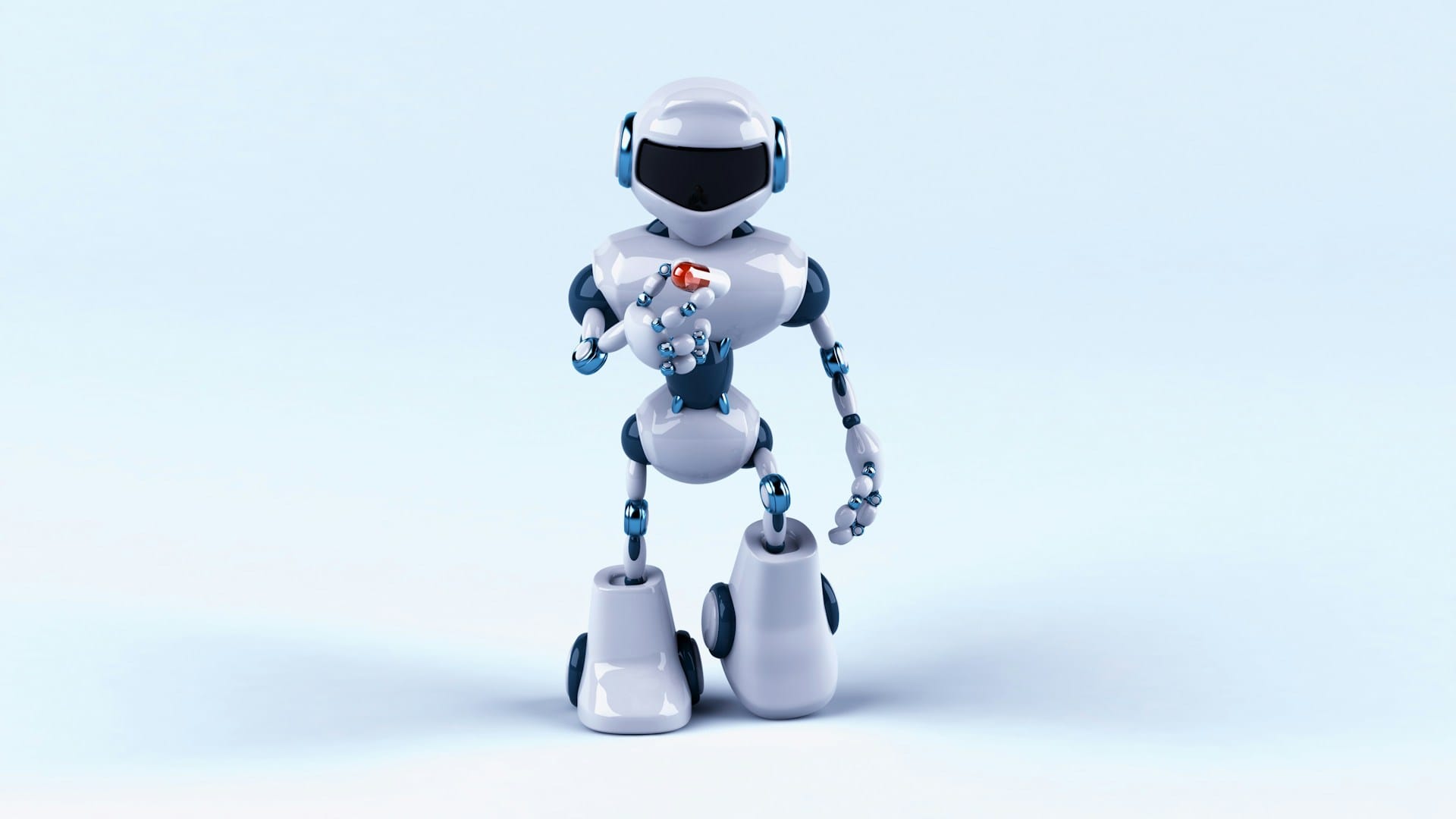 White personal assistant robot standing on a light background