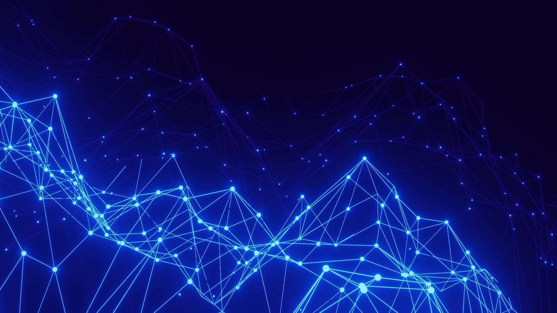 Glowing blue network of connected nodes on a dark background